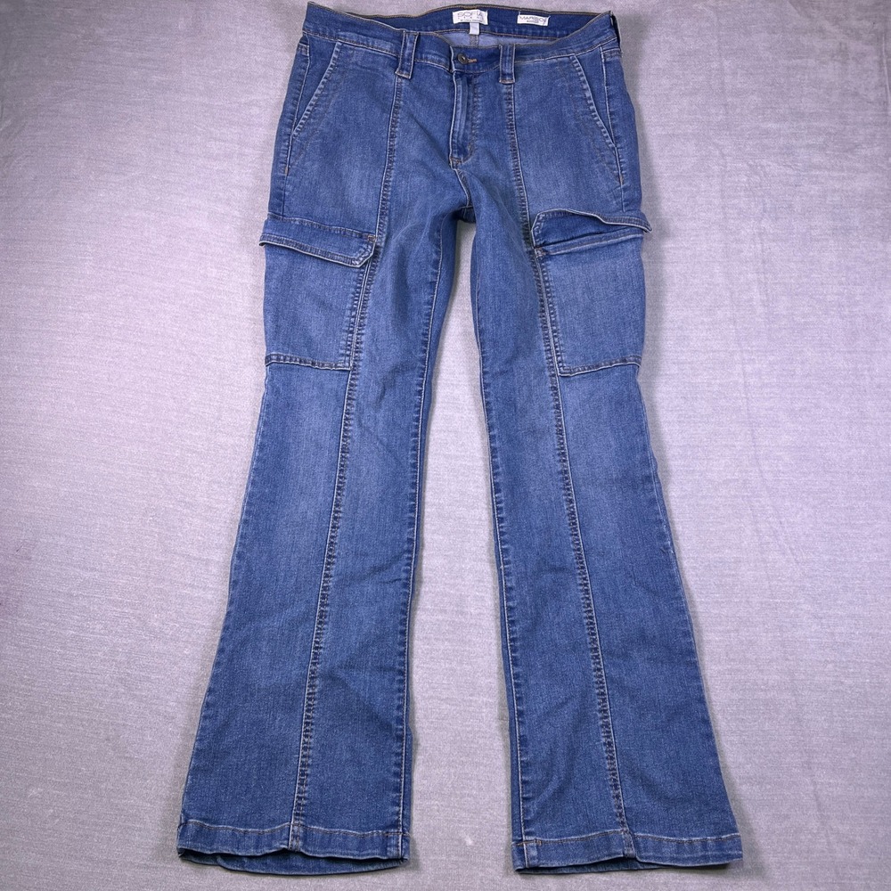 Sofia Jeans Marisol Bootcut Mid Rise Cargo Pocket Jeans Women 16 Blue Denim